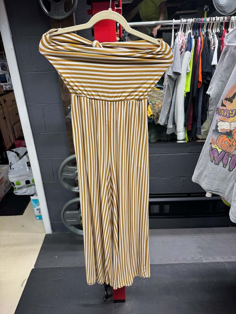 American Eagle Outfitters Women's Strapless Striped Wide-Leg Jumpsuit